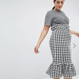 Midi Dress with pep hem in contrast check